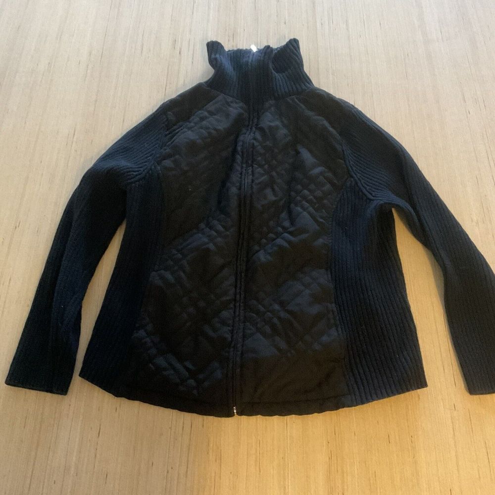 Croft & Barrow Black Knit & Quilted Full Zip Ribbed Turtleneck XL Jacket Pocket
